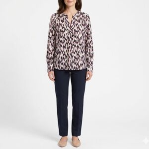 Calvin Klein Women’s XL Abstract Print Blouse Long Sleeve V-Neck Pink Burgundy